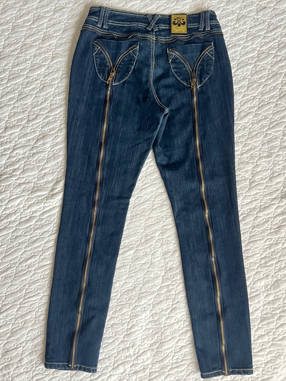 Vintage House of Dereon Beyonce Full Back Leg Zipper Skinny Jeans Dark Wash 14W
